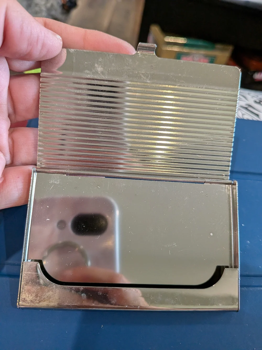 Vintage Ribbed Metal Compact Mirror
